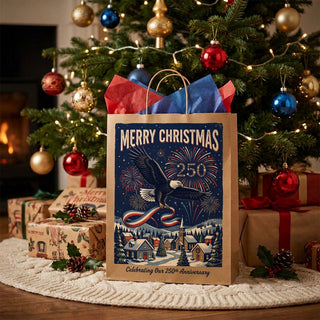 Merry Christmas Santa Hat Eagle Gift Bag – Stars and Stripes Holiday Paper Bag