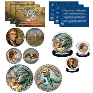 USA 250th Anniversary 3-Coin Patriotic Full Colorized Set — Half Dollar, Dime & Nickel