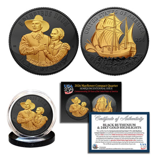 2026 Mayflower 24KT Gold & Black Ruthenium Quarter – USA 250th Collector's Edition