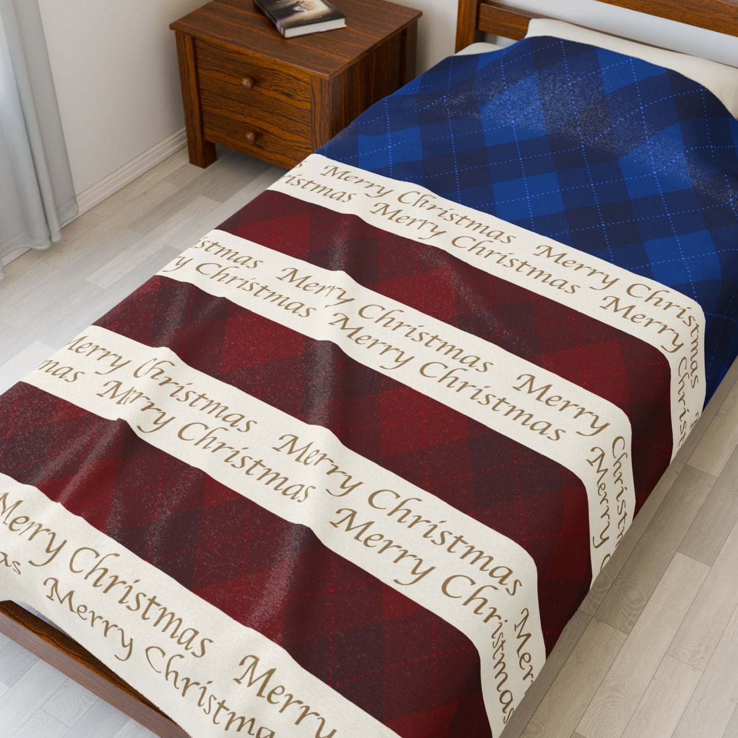 Red White Blue Christmas Plush Blanket