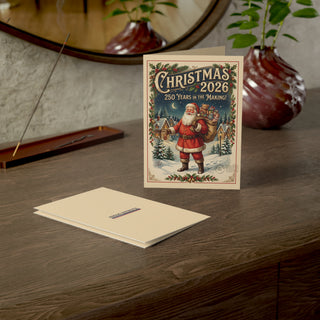 "Christmas 2026, 250 Years in the Making" Santa with Presents Christmas Cards (1, 10, 30, and 50pcs)