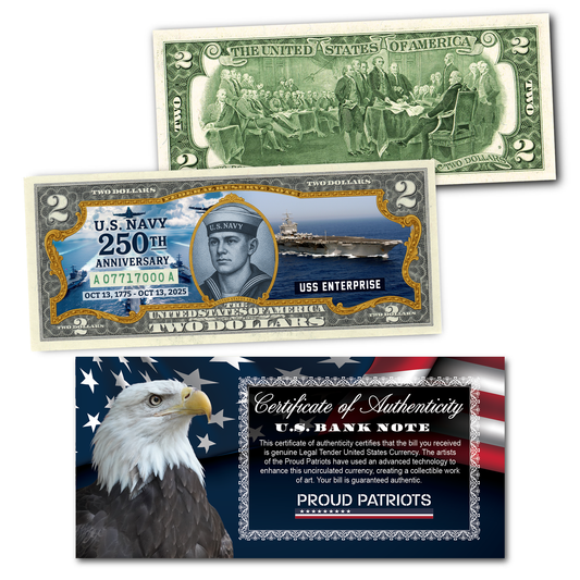 U.S. Navy 250th Anniversary $2 Bill - Genuine Legal Tender