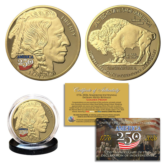 America 250th Anniversary Buffalo Indian Golden Proof Coin