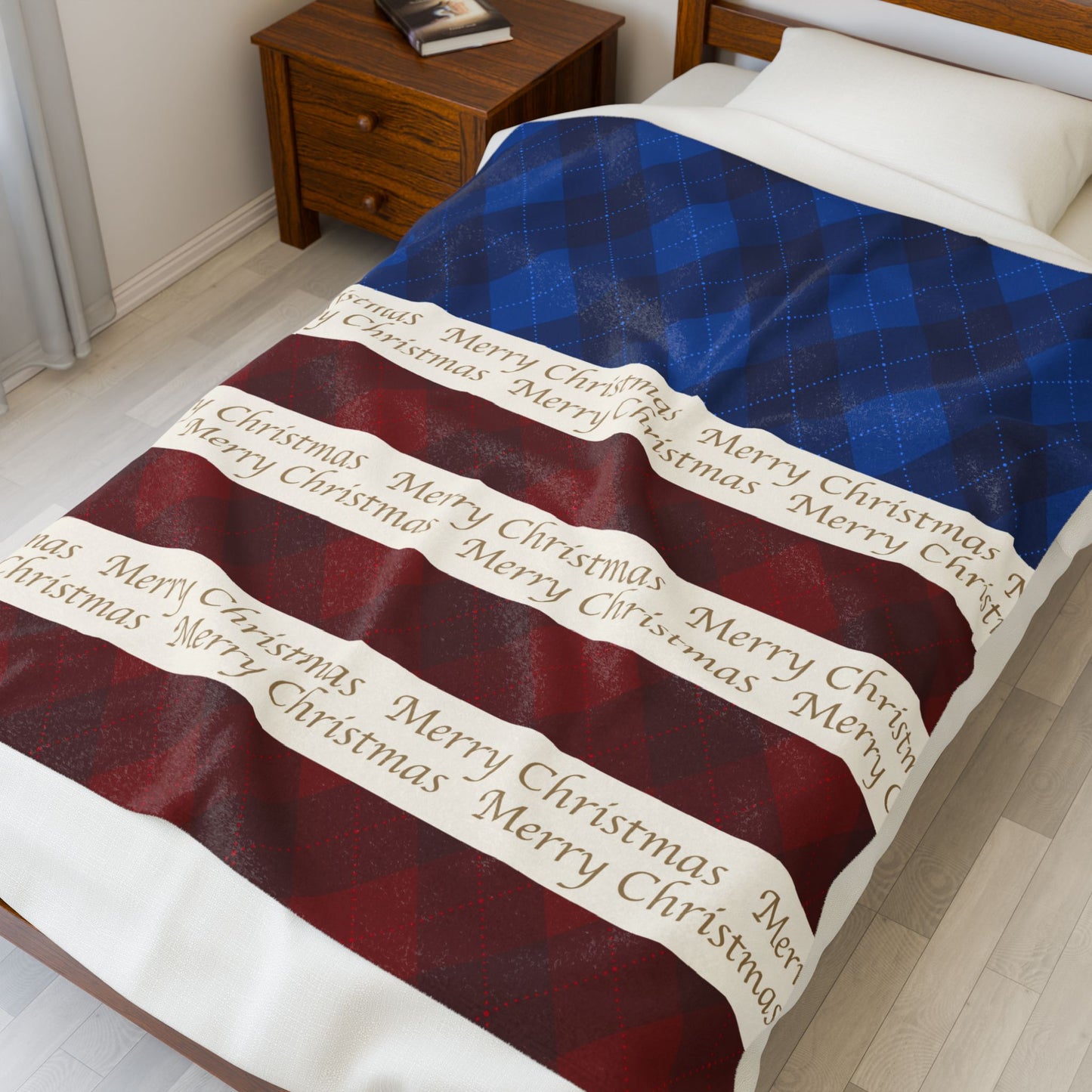Red White Blue Christmas Plush Blanket