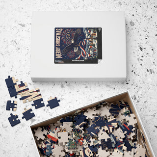 Merry Christmas 250th Celebration Eagle Fireworks Winter Village Puzzle