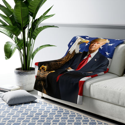 President Trump and Bald Eagle Sherpa Fleece Blanket