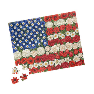 Floral American Flag Puzzle — Patriotic Flower Jigsaw (110/252/520/1014 pcs)