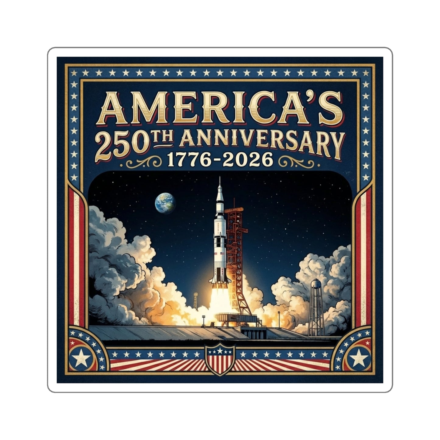 Saturn V Rocket Launch - America 250th Anniversary Square Sticker