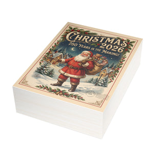 "Christmas 2026, 250 Years in the Making" Santa with Presents Christmas Cards (1, 10, 30, and 50pcs)