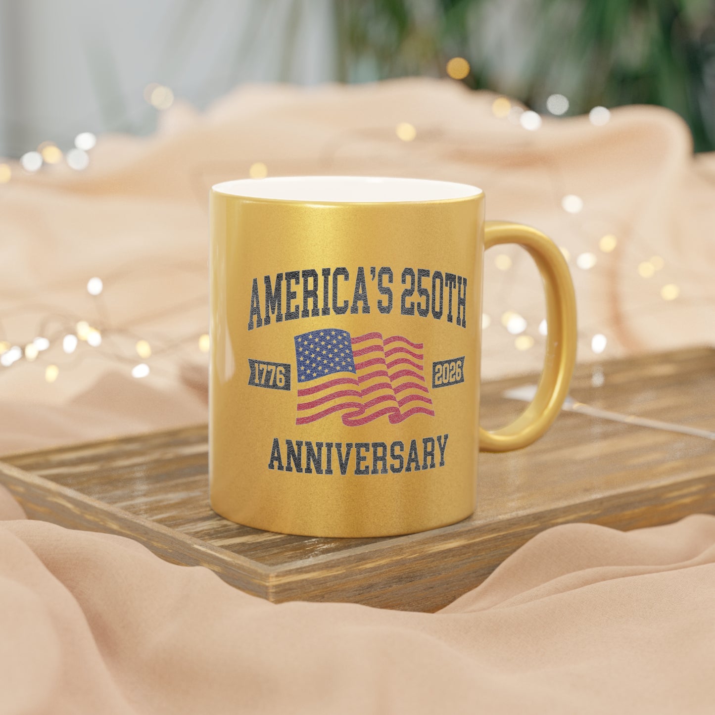 America's 250th Anniversary Metallic Mug — Gold/Silver Patriotic Coffee Cup (1776–2026)