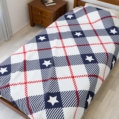 Red White Blue Plaid Pattern Plush Blanket
