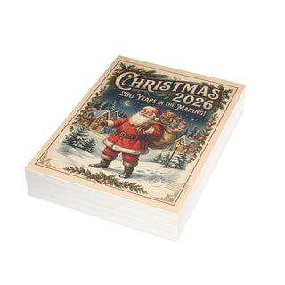 "Christmas 2026, 250 Years in the Making" Santa with Presents Christmas Cards (1, 10, 30, and 50pcs)