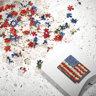 Floral American Flag Puzzle — Patriotic Flower Jigsaw (110/252/520/1014 pcs)