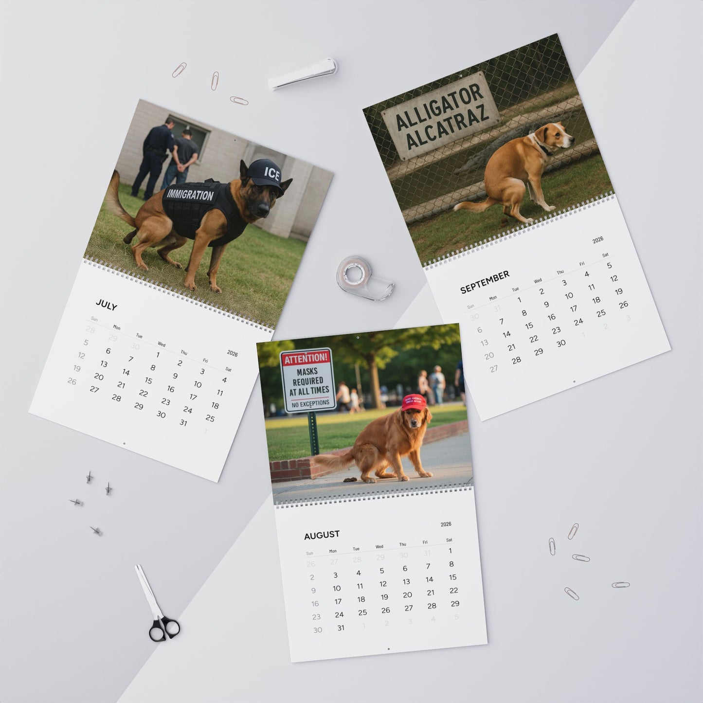 Pooping Pooches Owning Liberals 2026 Calendar - Funny Calendar & White Elephant Gag Gift