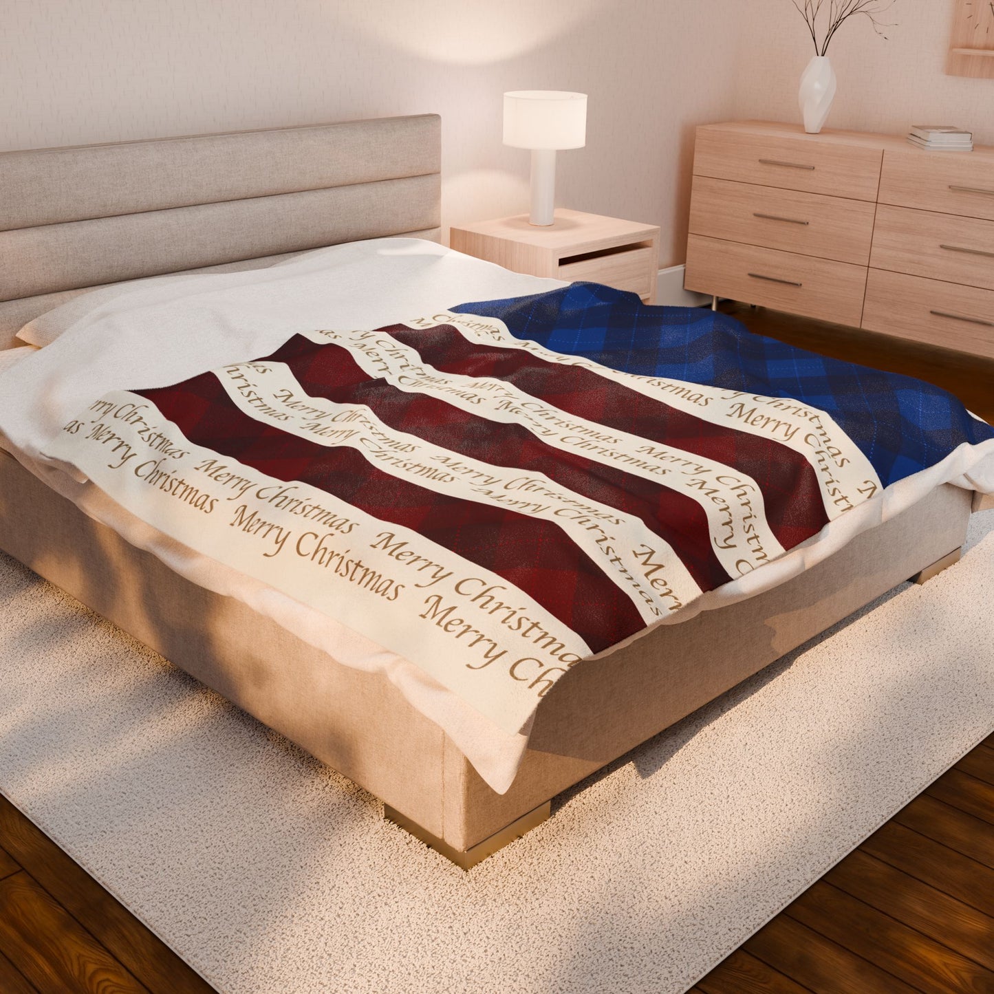 Red White Blue Christmas Plush Blanket