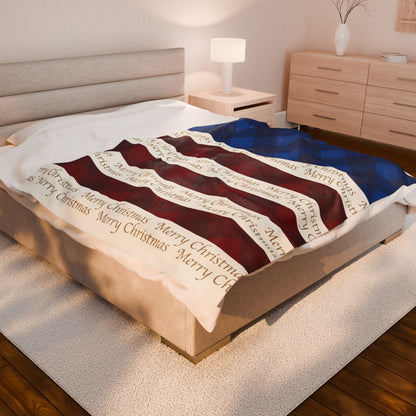 Red White Blue Christmas Plush Blanket