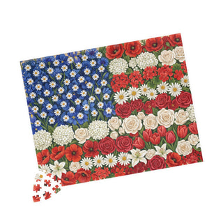 Floral American Flag Puzzle — Patriotic Flower Jigsaw (110/252/520/1014 pcs)