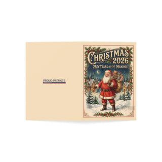 "Christmas 2026, 250 Years in the Making" Santa with Presents Christmas Cards (1, 10, 30, and 50pcs)