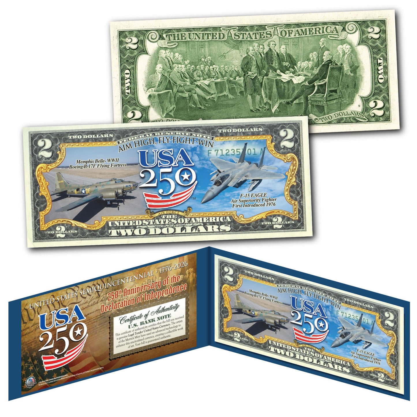 USA 250th Anniversary Military Bill Collectible $2 Bill Bundle [SAVE 10%] (Only 250 Available)