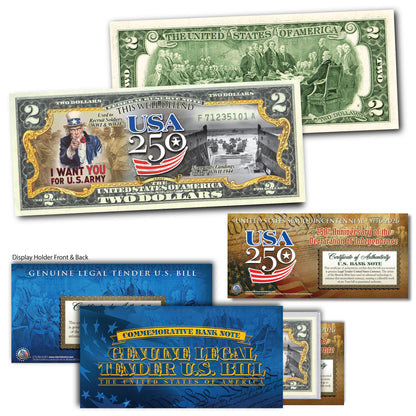 USA 250th Anniversary Military Bill Collectible $2 Bill Bundle [SAVE 10%] (Only 250 Available)