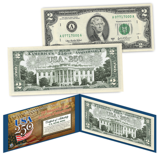 "White House" Genuine Legal Tender $2 Bill – USA 250th Collector's Edition