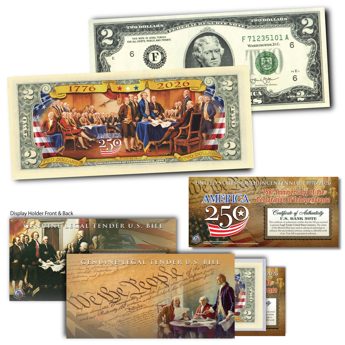 America's 250th Anniversary Collectible $2 Bill - Set of 8