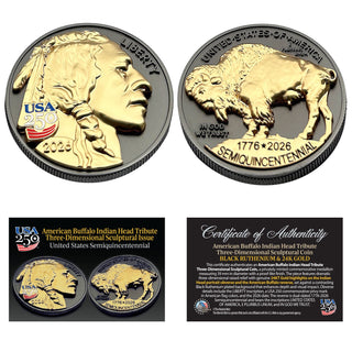 2026 - American Buffalo Indian Head Tribute Three-Dimensional Sculptural Coin