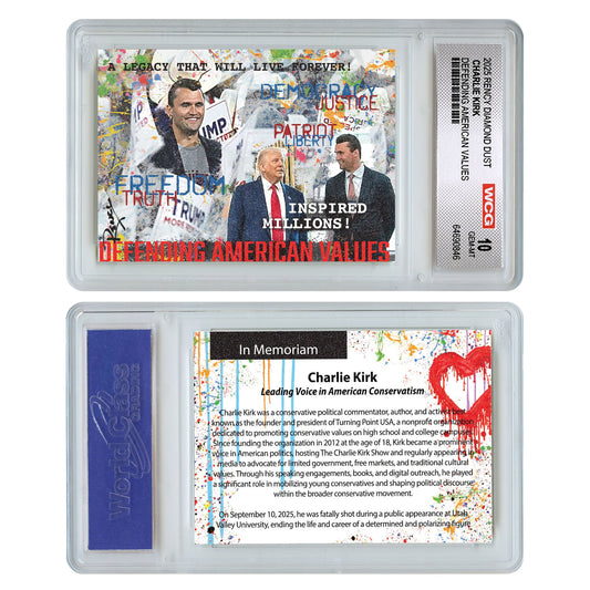 Defending American Values Charlie Kirk Collectible Card - Diamond Dust Edition - Professionally Graded GEM-MT 10