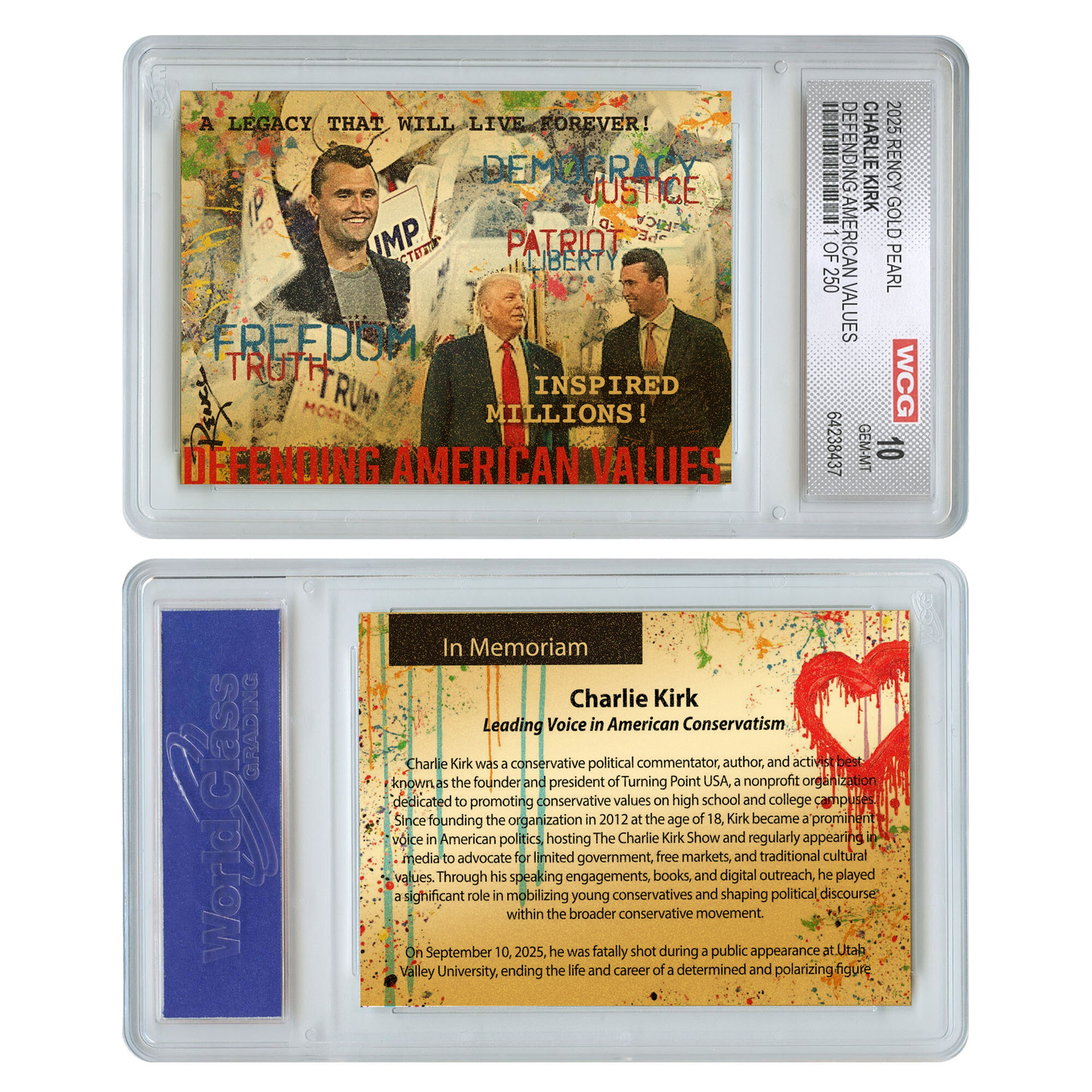 GOLD PEARL EDITION - Defending American Values Charlie Kirk Collectible Card - Only 250 Available - Individually Numbered