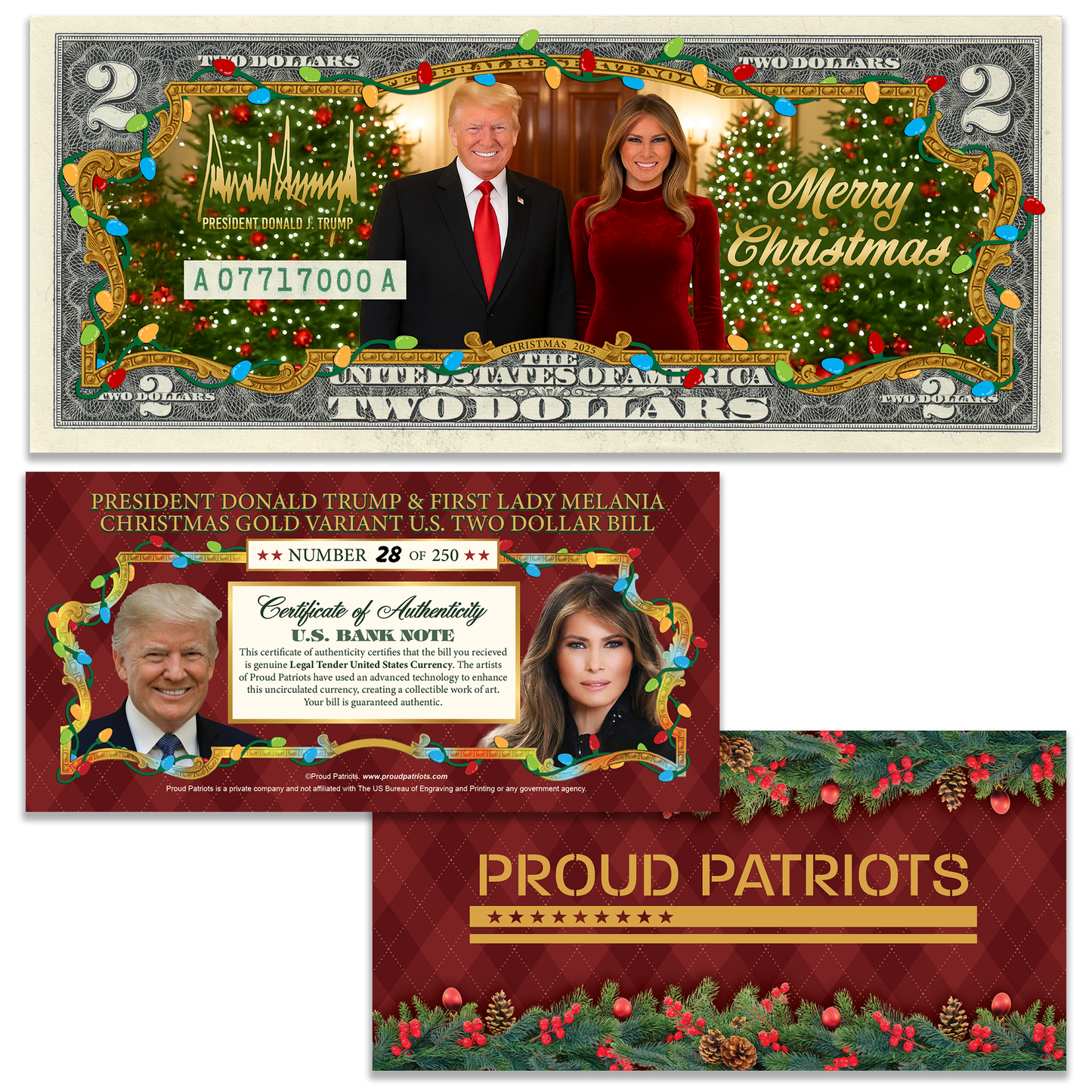 [GOLD VARIANT] Christmas 2025 Collectible $2 Bill - President Donald Trump & First Lady Melania Trump (ONLY 250 AVAILABLE)