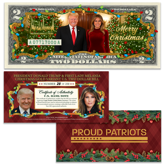 [GOLD VARIANT] Christmas 2025 Collectible $2 Bill - President Donald Trump & First Lady Melania Trump (ONLY 250 AVAILABLE)