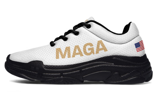White and Gold MAGA Chunky Sneakers