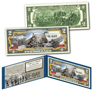 WORLD WAR II 80th Anniversary 1944-2024 D-DAY NORMANDY LANDINGS Colorized $2 Bill US Legal Tender