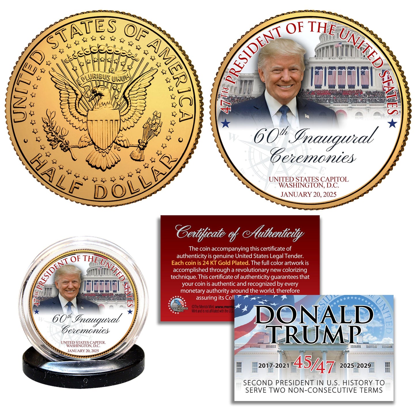 Donald Trump 2nd Term Inauguration - Collectible Gold Plated Half Dollar Coin