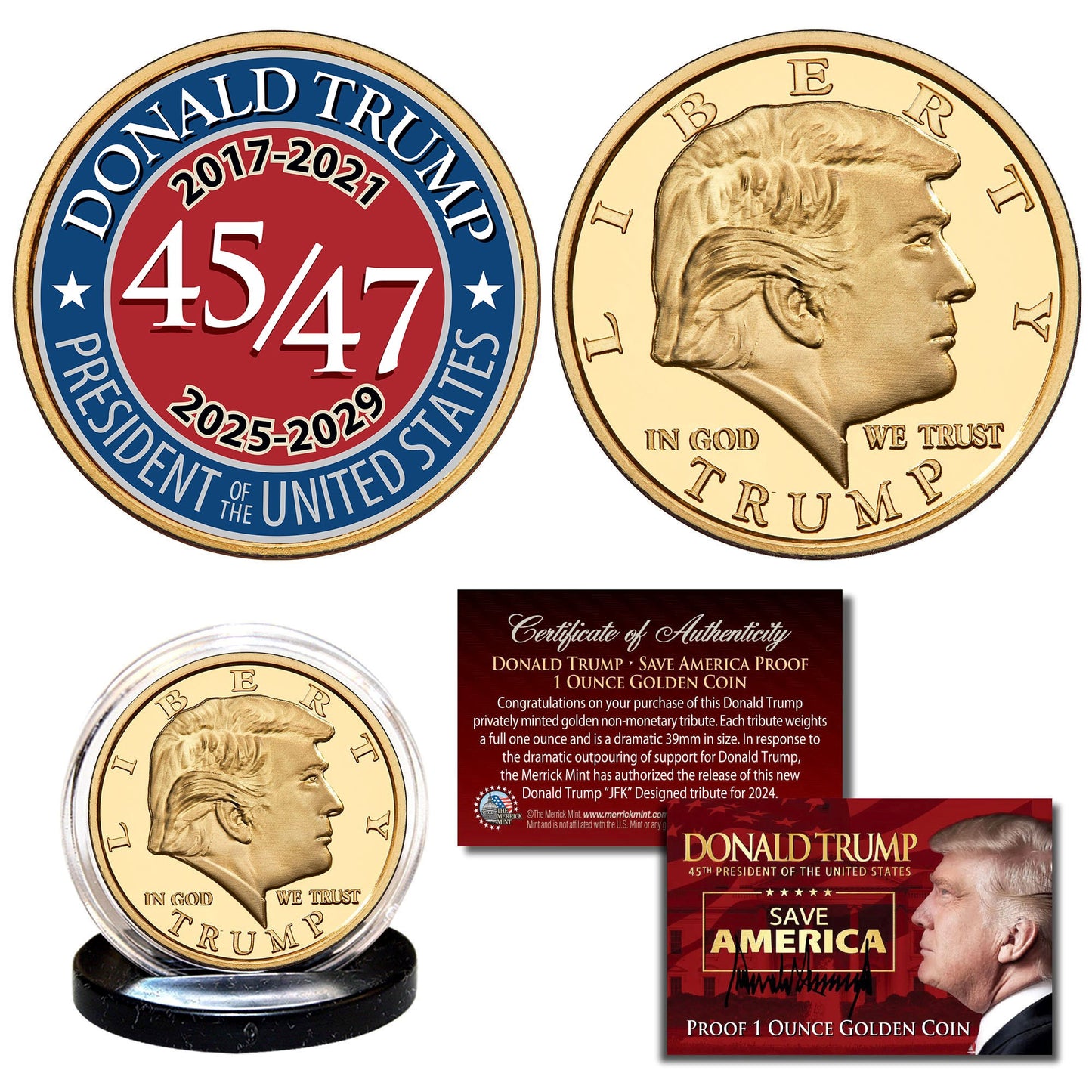 Donald Trump 45/47th Liberty Proof Golden Coin