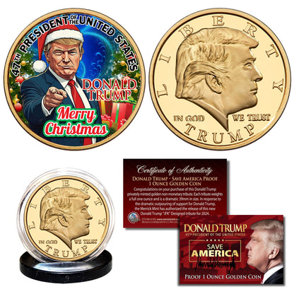 Donald Trump 2024 Christmas Liberty Proof Golden Coin