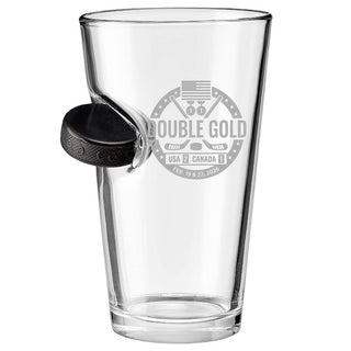 USA Hockey Double Gold - Hockey Puck Embedded Glassware