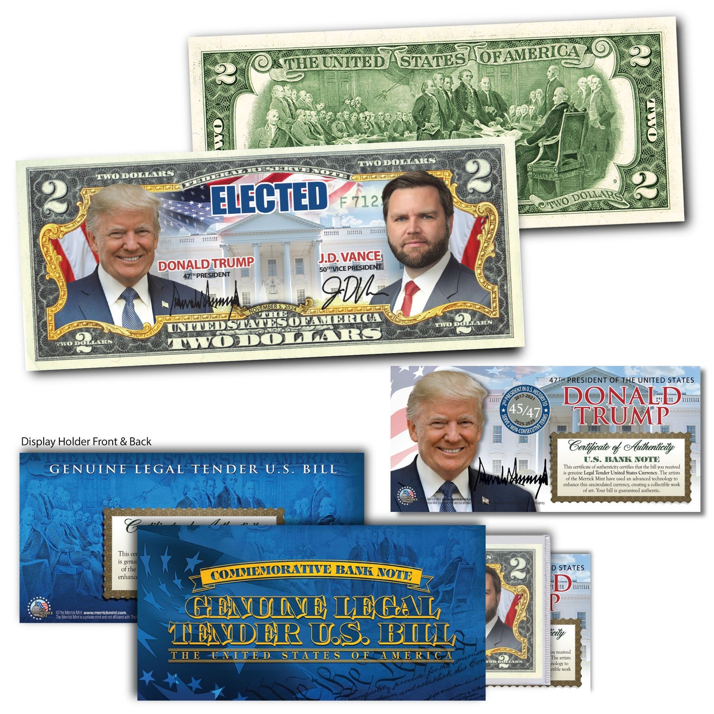 Donald Trump & J.D. Vance ELECTED! $2 Bill - Genuine Legal Tender