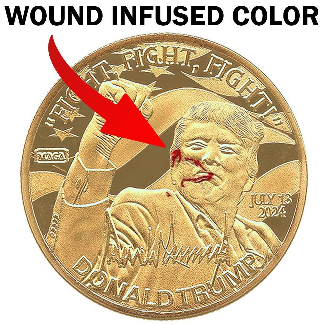 Gold Trump "Fight" Collectible Coin (With Unique Wound Infused Red Color)