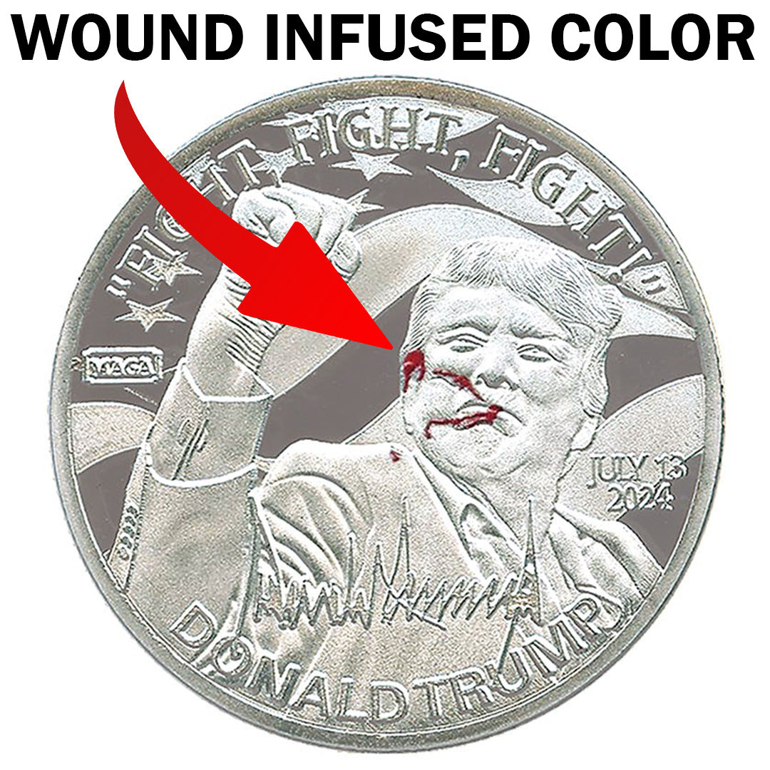 Silver Trump "Fight" Collectible Coin (With Unique Wound Infused Red Color)