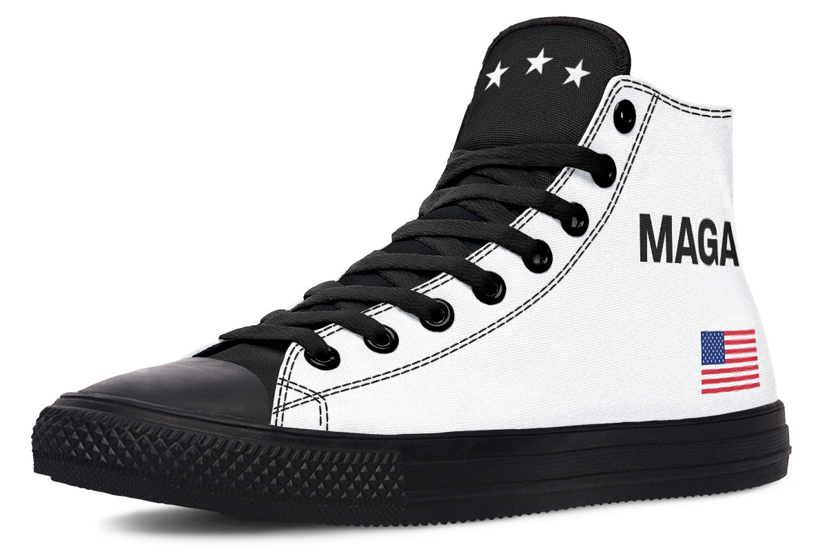 White and Black MAGA Hightops