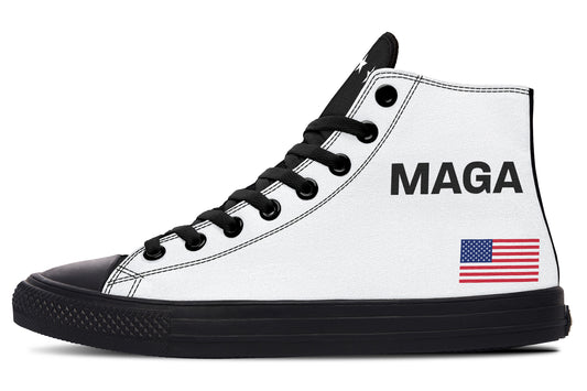 White and Black MAGA Hightops