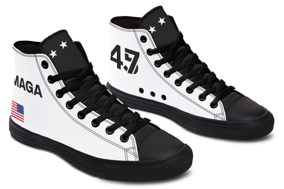 White and Black MAGA Hightops