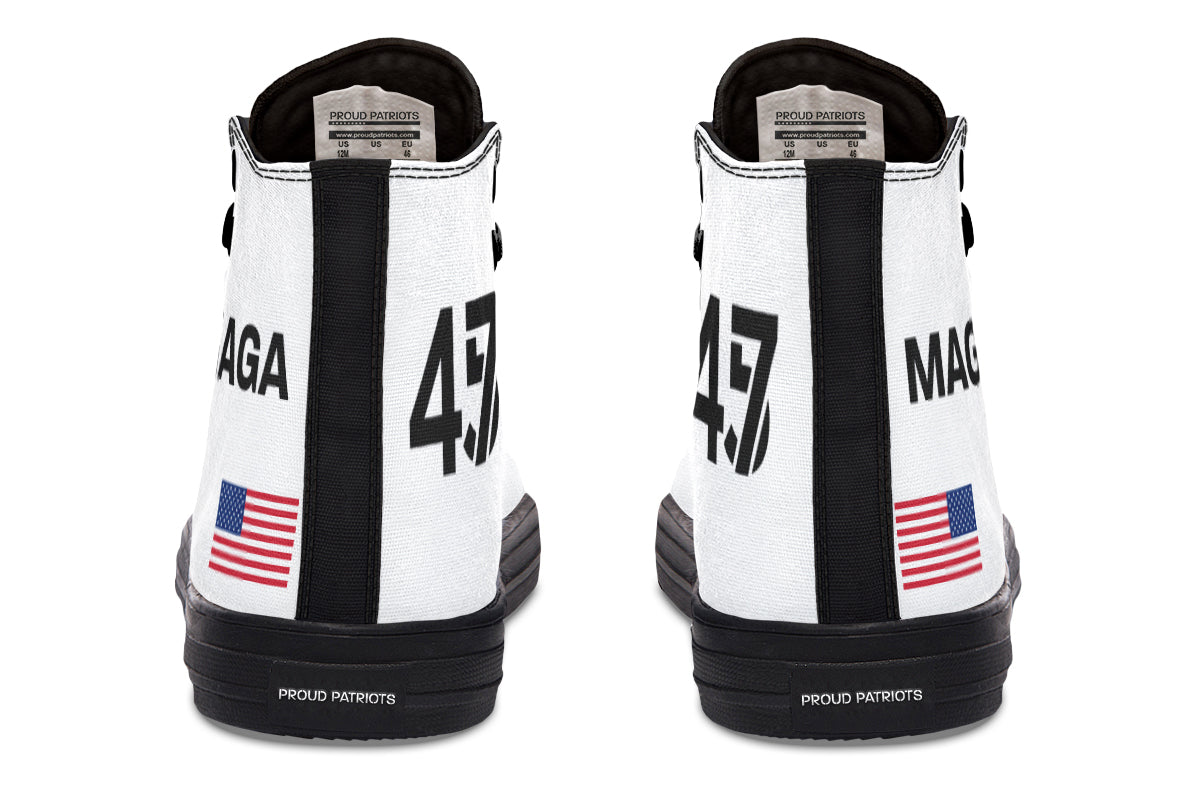 White and Black MAGA Hightops