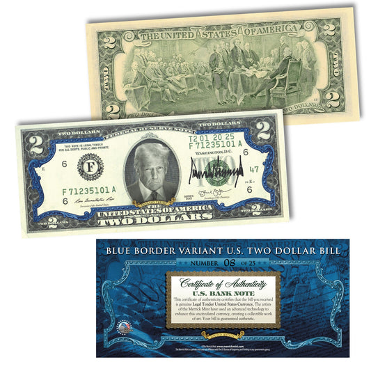 [BLUE BORDER] Only 25 Available | 47th President Donald Trump $2 Bill - Genuine Legal Tender