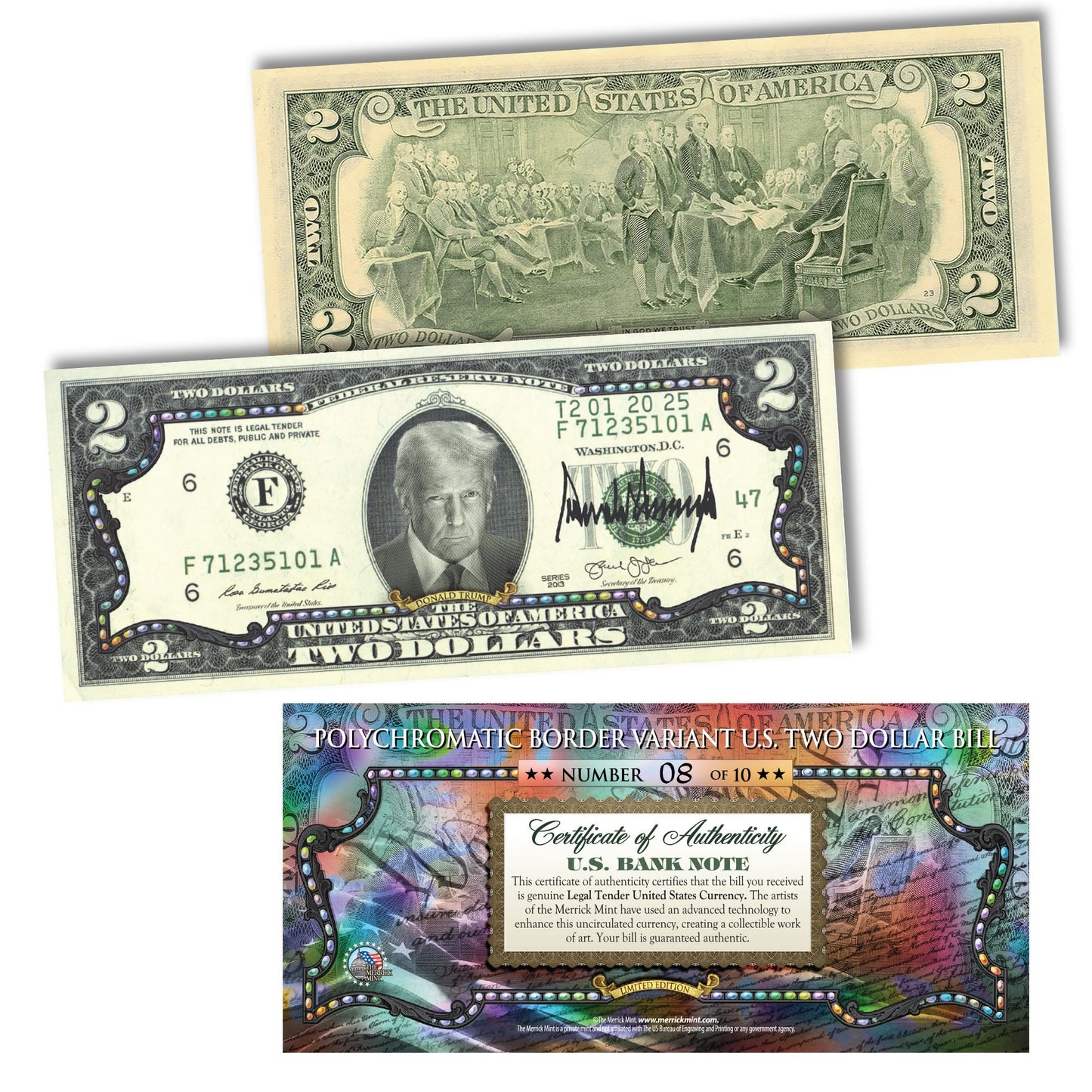 [POLYCHROMATIC BORDER] Only 10 Available | 47th President Donald Trump $2 Bill - Genuine Legal Tender