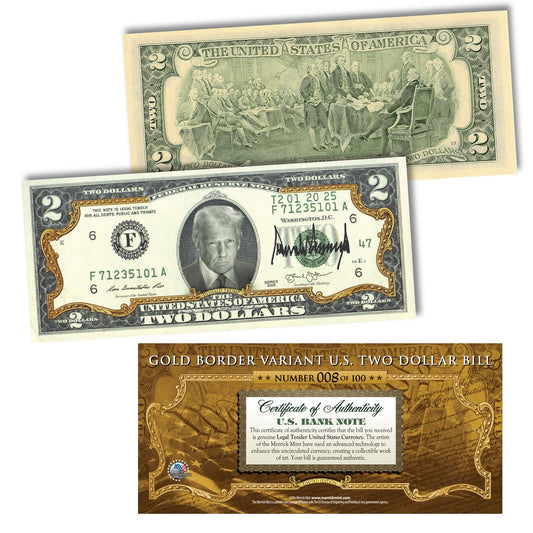 [GOLD BORDER] Only 100 Available | 47th President Donald Trump $2 Bill - Genuine Legal Tender