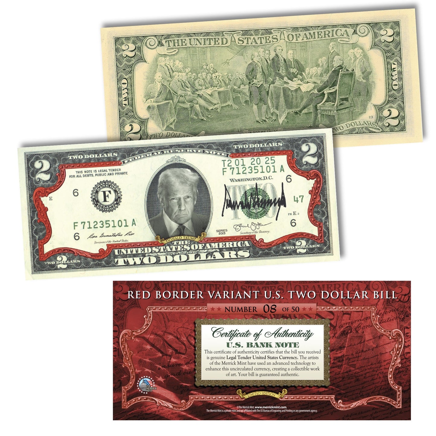 [RED BORDER] Only 50 Available | 47th President Donald Trump $2 Bill - Genuine Legal Tender