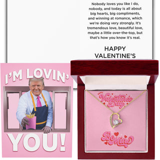 I'm Lovin' You Card + Happy Valentines Day Necklace (Valentines Day Gift Bundle)