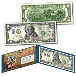 Indian Chief Genuine Legal Tender $2 Bill – USA 250th Collector's Edition